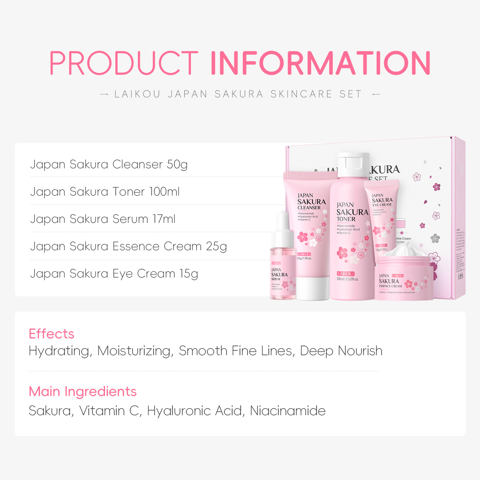 LAIKOU Sakura 5pcs Skin Care K – Essence Serum Toner recenzja i cena