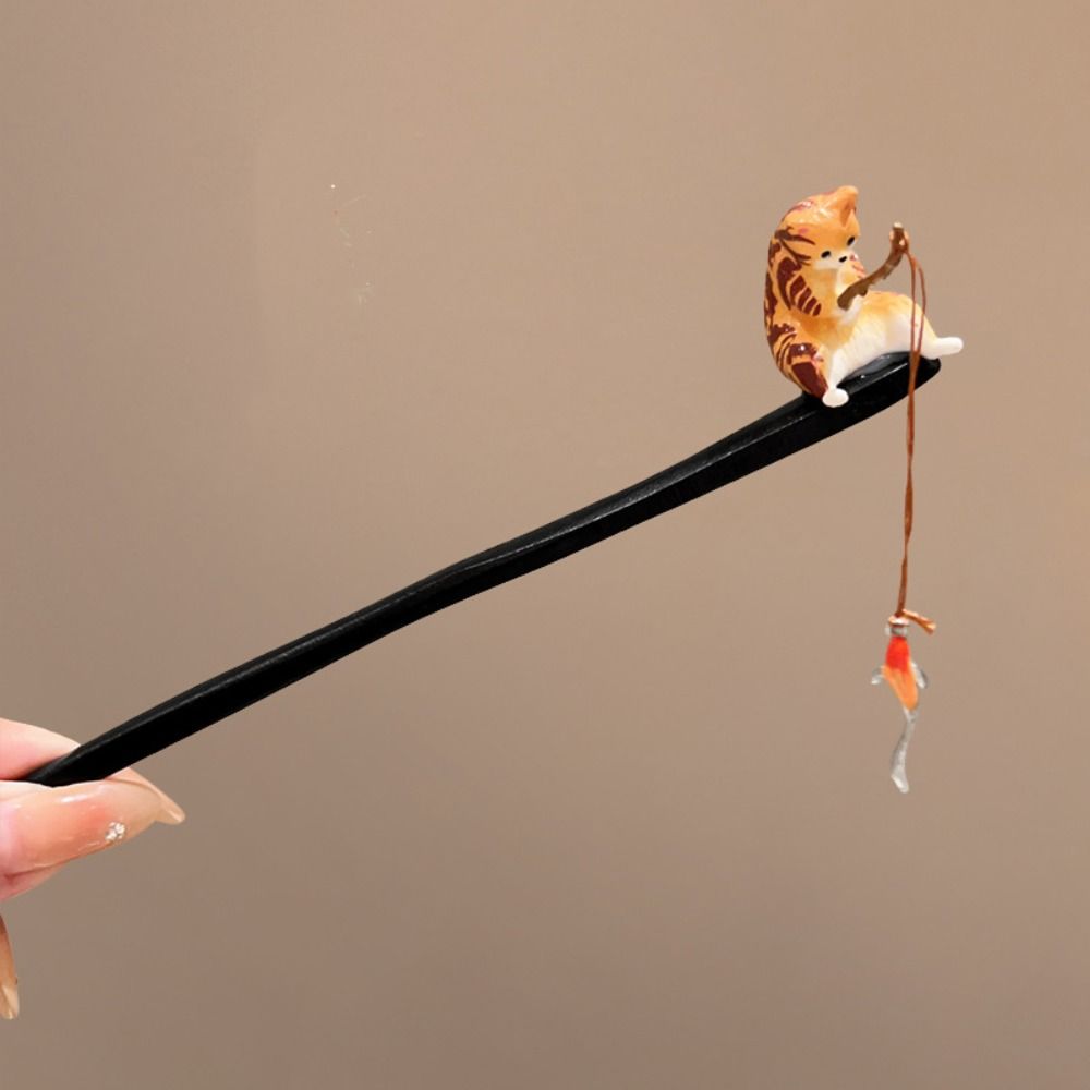 Antique Cat Fishing Wooden Hai – Hanbok Hair Pin recenzja i cena